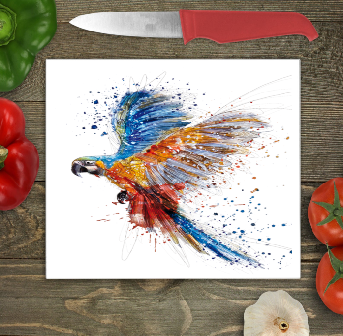 Parrot Glass Chopping Board, Parrot Worktop Protector - Click Image to Close